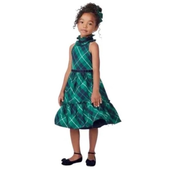 Janie and Jack Green Plaid Ruffle Collar Halter Dress Girls Size 12 Holiday